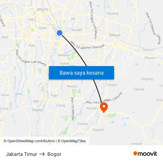 Jakarta Timur to Bogor map