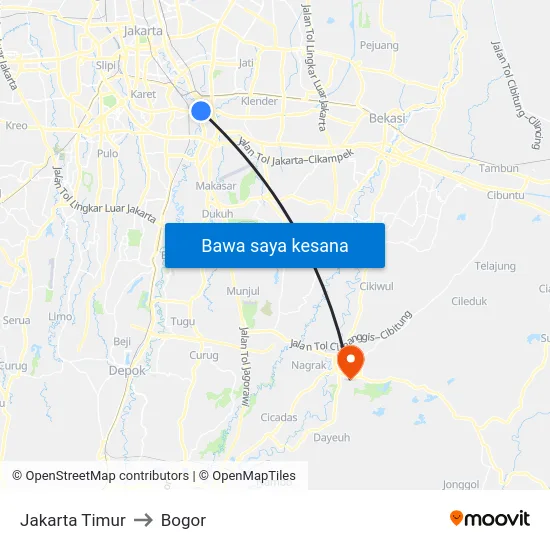 Jakarta Timur to Bogor map