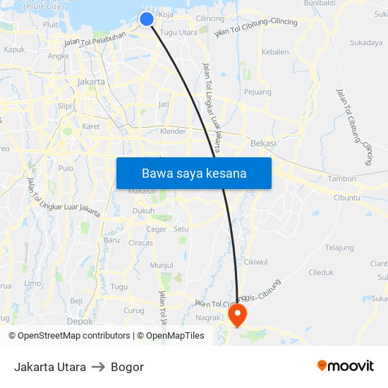 Jakarta Utara to Bogor map