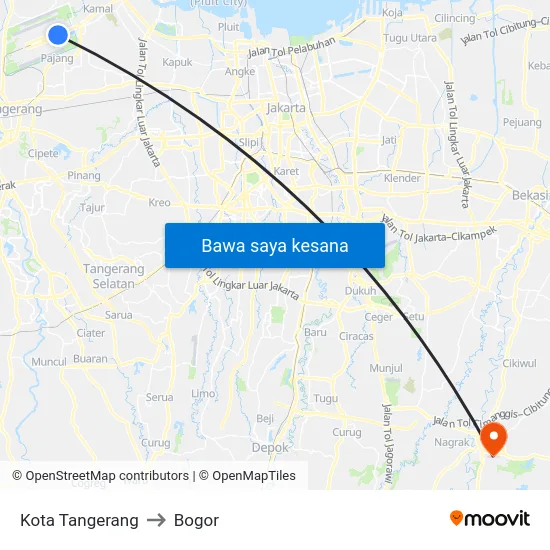 Kota Tangerang to Bogor map