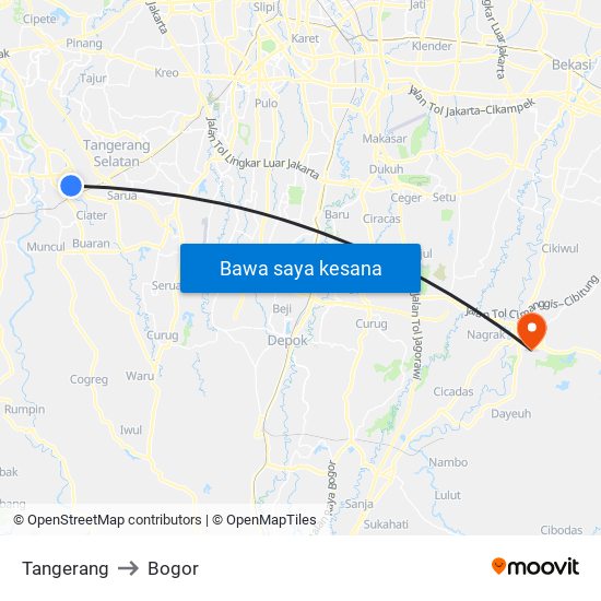 Tangerang to Bogor map