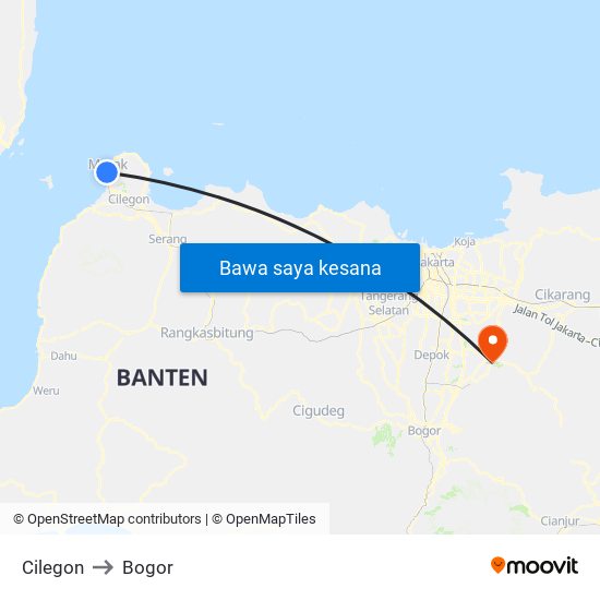 Cilegon to Bogor map