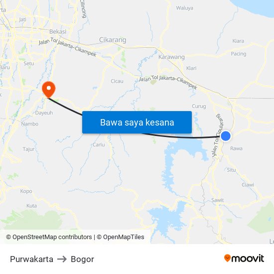 Purwakarta to Bogor map