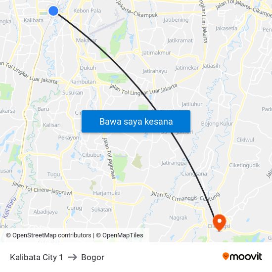 Kalibata City 1 to Bogor map