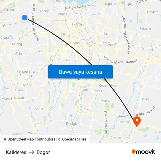 Kalideres to Bogor map