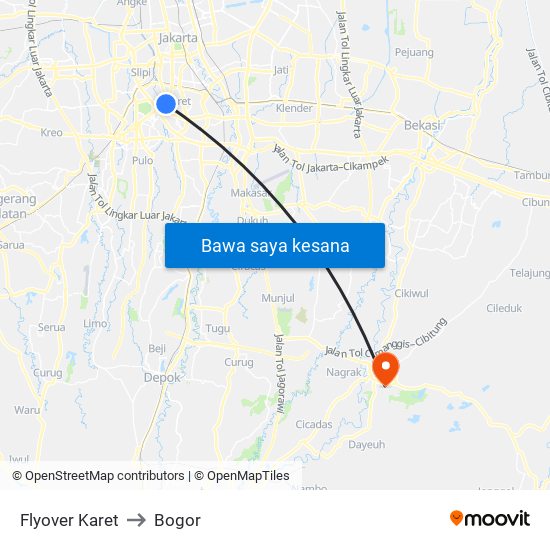 Flyover Karet to Bogor map