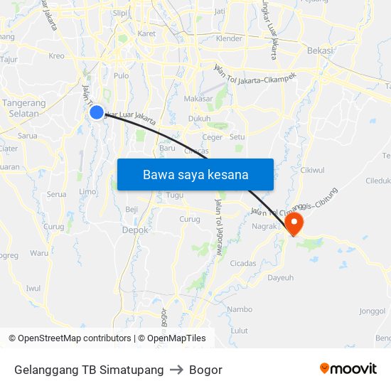 Gelanggang TB Simatupang to Bogor map