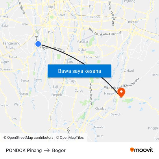 PONDOK Pinang to Bogor map
