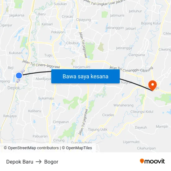 Depok Baru to Bogor map