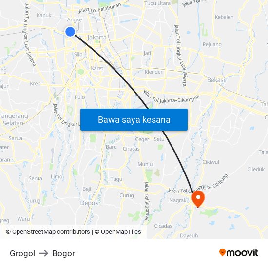 Grogol to Bogor map