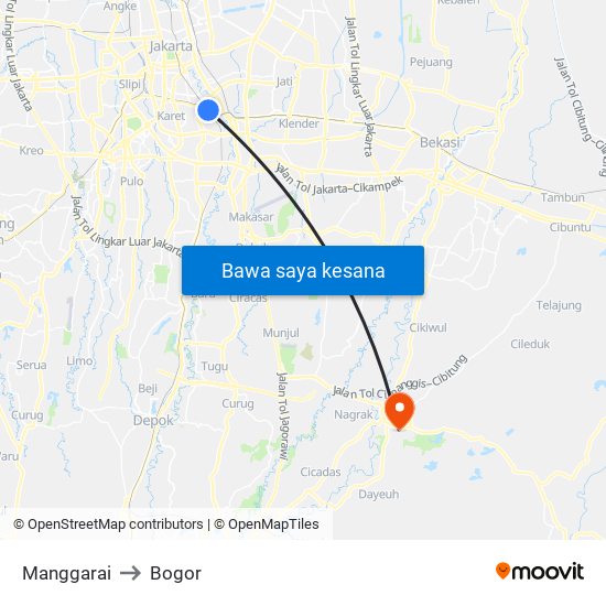 Manggarai to Bogor map