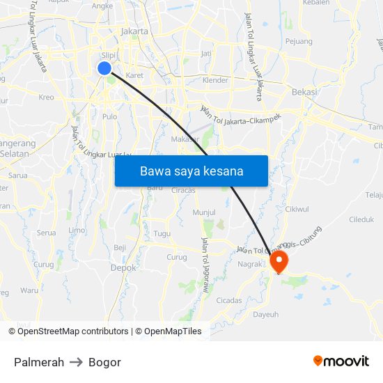 Palmerah to Bogor map