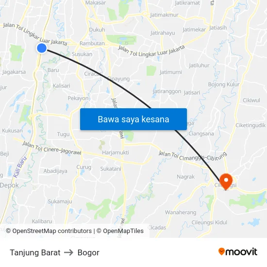 Tanjung Barat to Bogor map