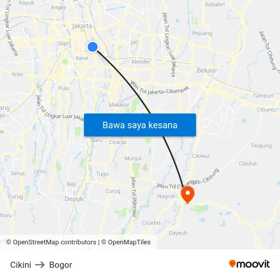 Cikini to Bogor map