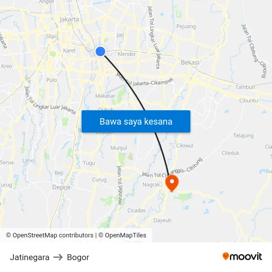 Jatinegara to Bogor map