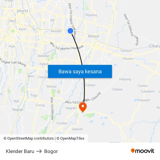 Klender Baru to Bogor map