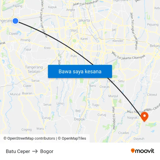 Batu Ceper to Bogor map