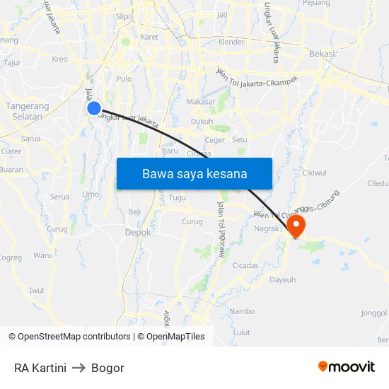 RA Kartini to Bogor map