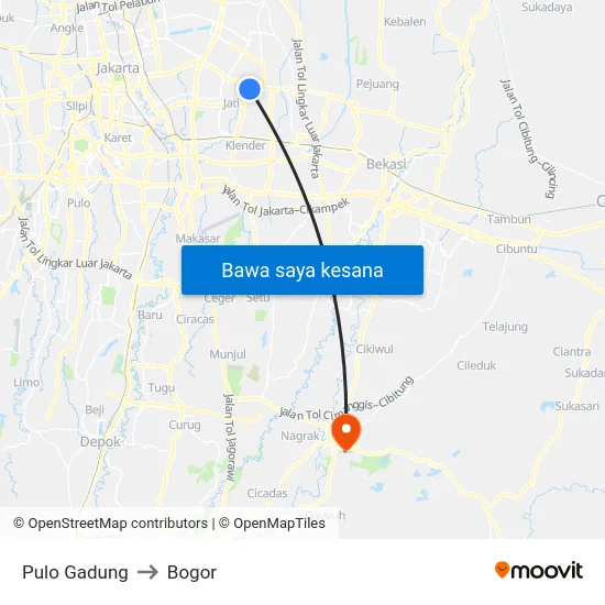 Pulo Gadung to Bogor map