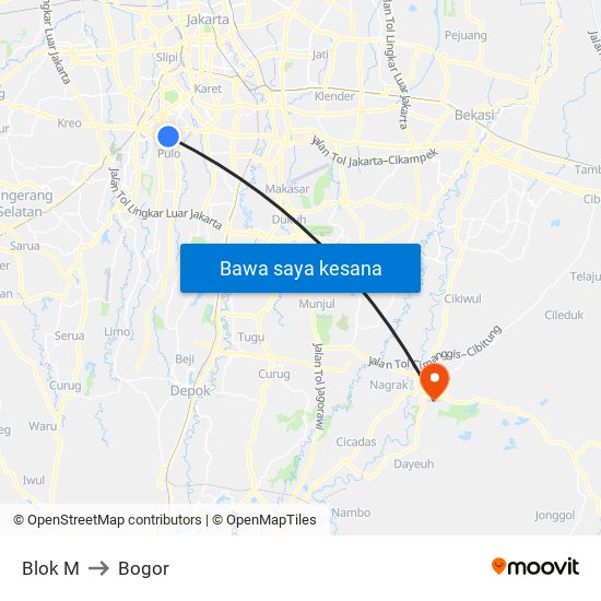 Blok M to Bogor map