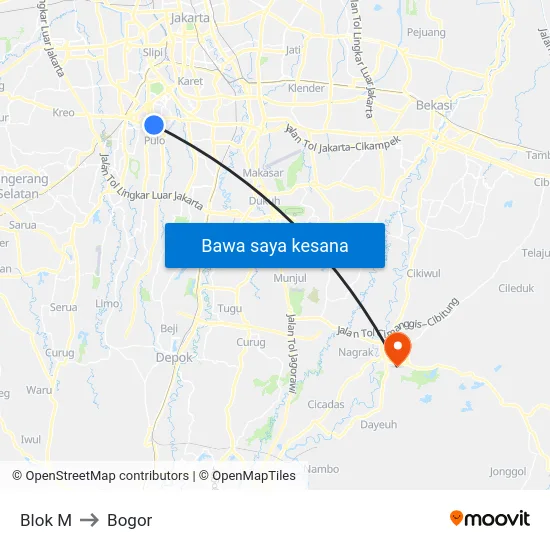 Blok M to Bogor map