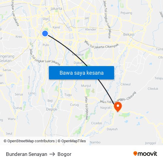 Bunderan Senayan to Bogor map