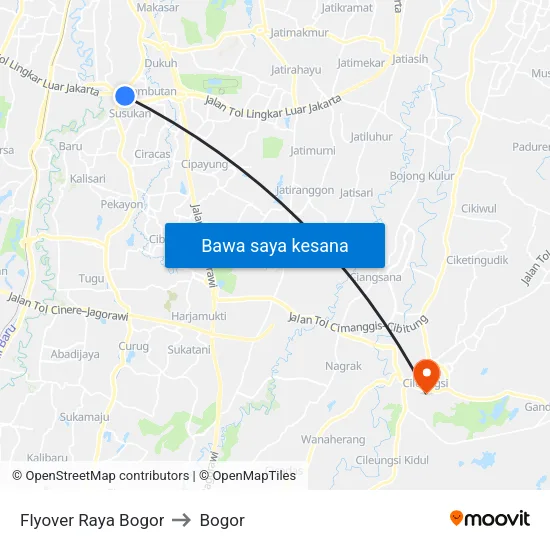 Flyover Raya Bogor to Bogor map