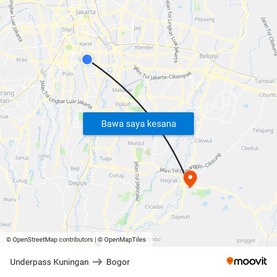 Underpass Kuningan to Bogor map