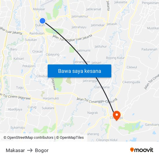 Makasar to Bogor map