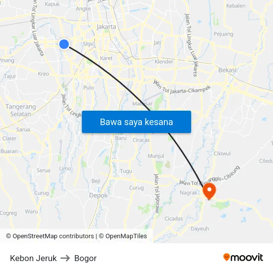 Kebon Jeruk to Bogor map