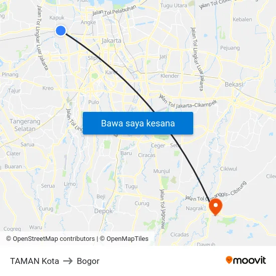 TAMAN Kota to Bogor map