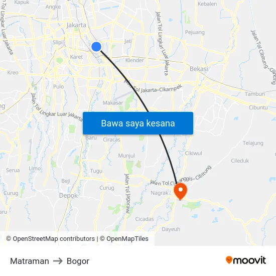 Matraman to Bogor map