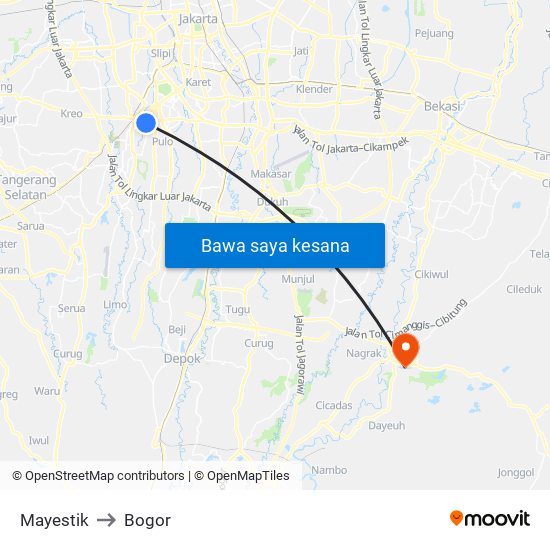 Mayestik to Bogor map