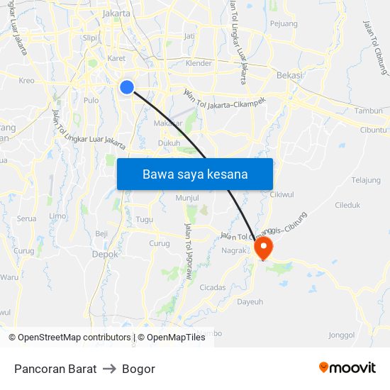 Pancoran Barat to Bogor map