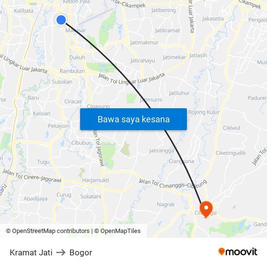 Kramat Jati to Bogor map