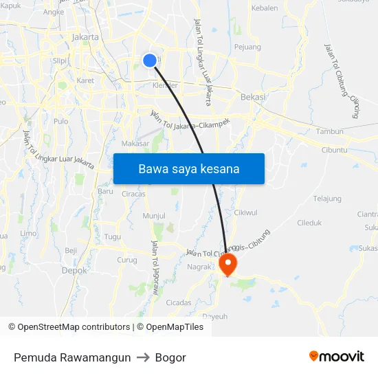 Pemuda Rawamangun to Bogor map