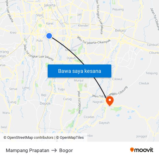 Mampang Prapatan to Bogor map