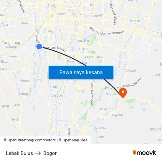 Lebak Bulus to Bogor map