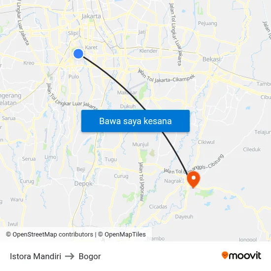 Istora Mandiri to Bogor map