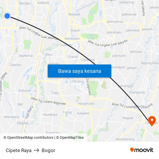Cipete Raya to Bogor map