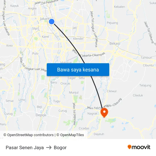 Pasar Senen Jaya to Bogor map