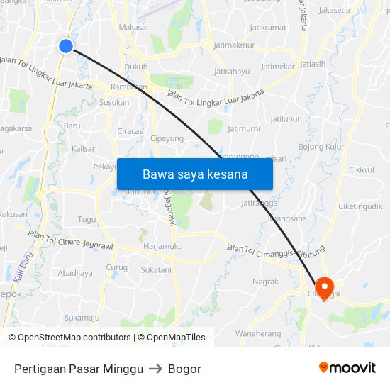 Pertigaan Pasar Minggu to Bogor map