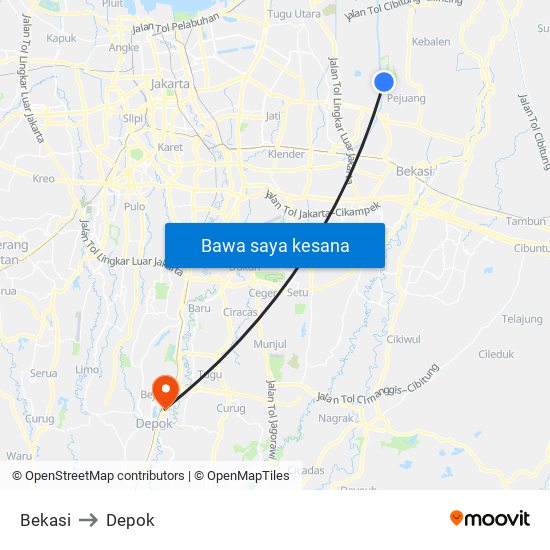 Bekasi to Depok map