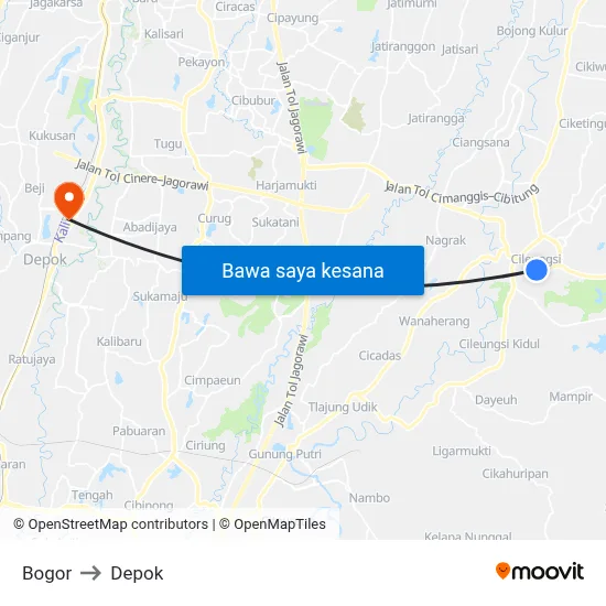 Bogor to Depok map