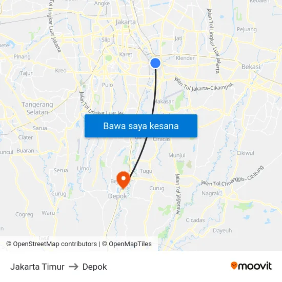 Jakarta Timur to Depok map