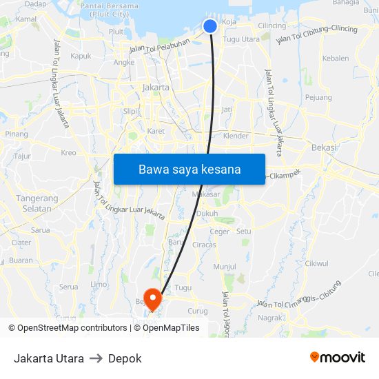 Jakarta Utara to Depok map