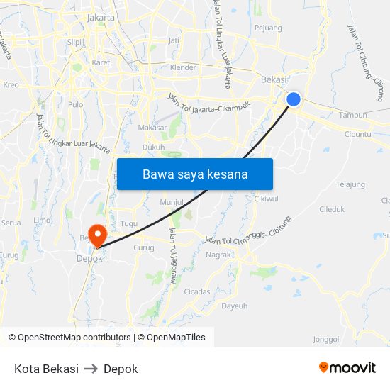 Kota Bekasi to Depok map