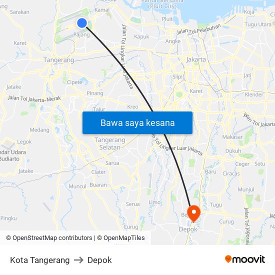 Kota Tangerang to Depok map