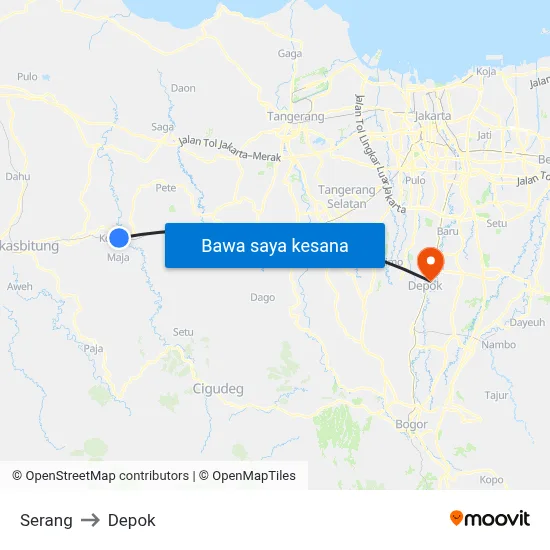 Serang to Depok map
