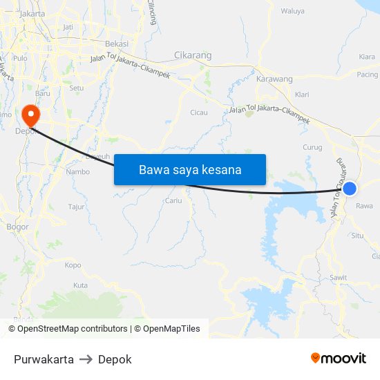 Purwakarta to Depok map
